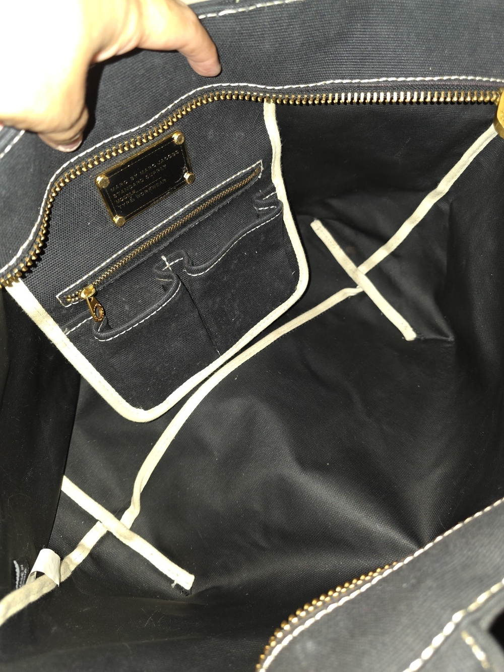 Marc by Marc Jacobs Black Canvas Logo Tote Bag Large Double Handles EUC - Picture 7 of 11